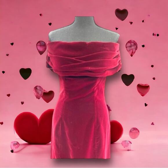 ZUM ZUM VINTAGE Deep Red Velvet Off Shoulder Cocktail Dress SZ 7/8 - Picture 11 of 12